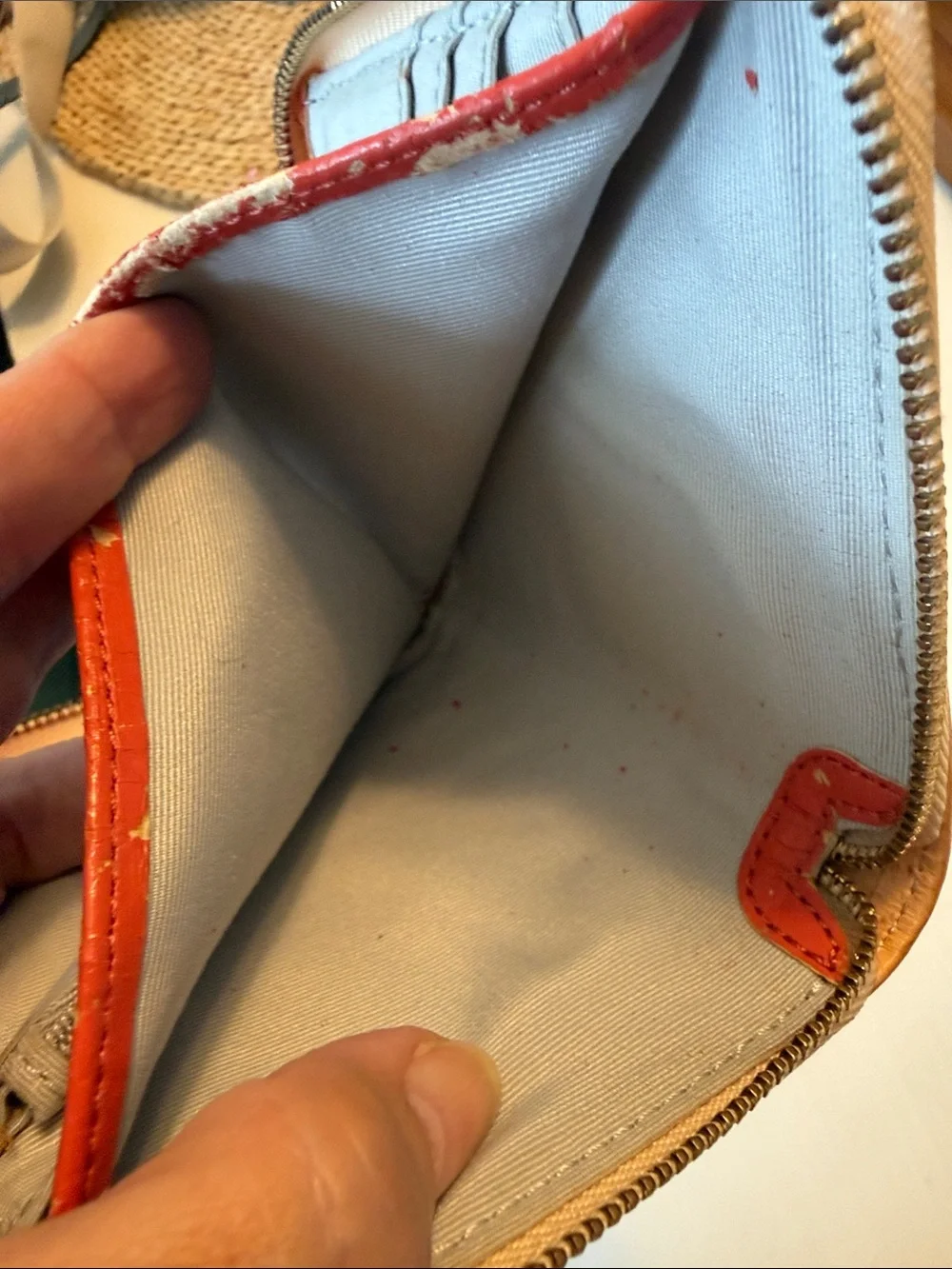 Coach Orange Patent Leather wallet Wristlet with Tan Trim